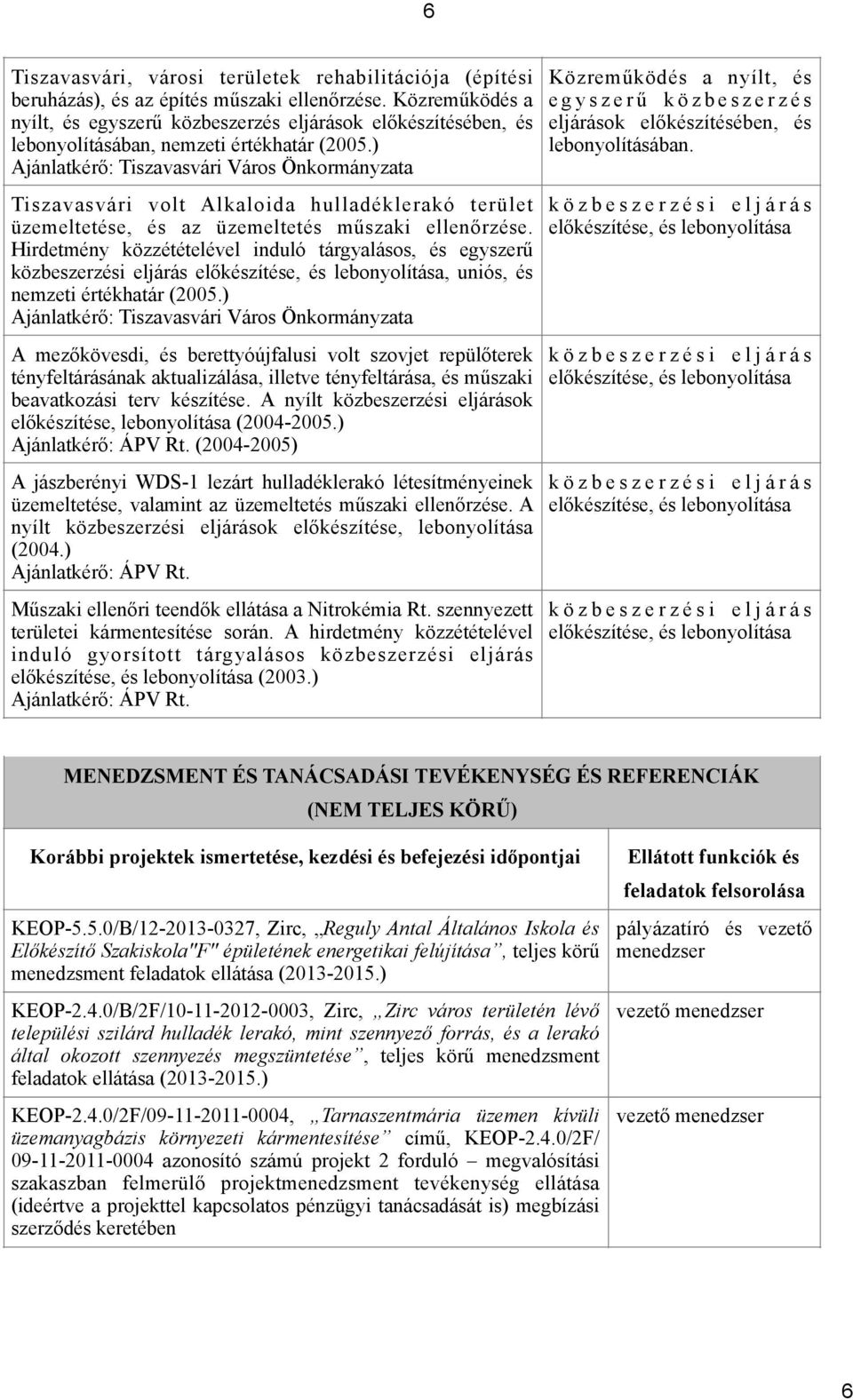 ) Ajánlatkérő: Tiszavasvári Város Önkormányzata Tiszavasvári volt Alkaloida hulladéklerakó terület üzemeltetése, és az üzemeltetés műszaki ellenőrzése.