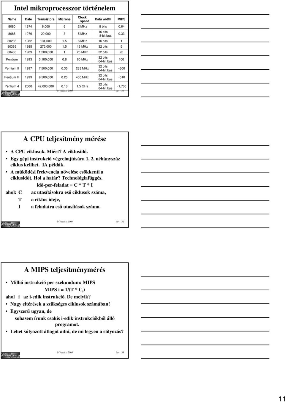 A ciklusidő. Egy gépi instrukció végrehajtására,, néhányszáz ciklus kellhet. IA példák. A működési frekvencia növelése csökkenti a ciklusidőt. Hol a határ? Technológiafüggés.