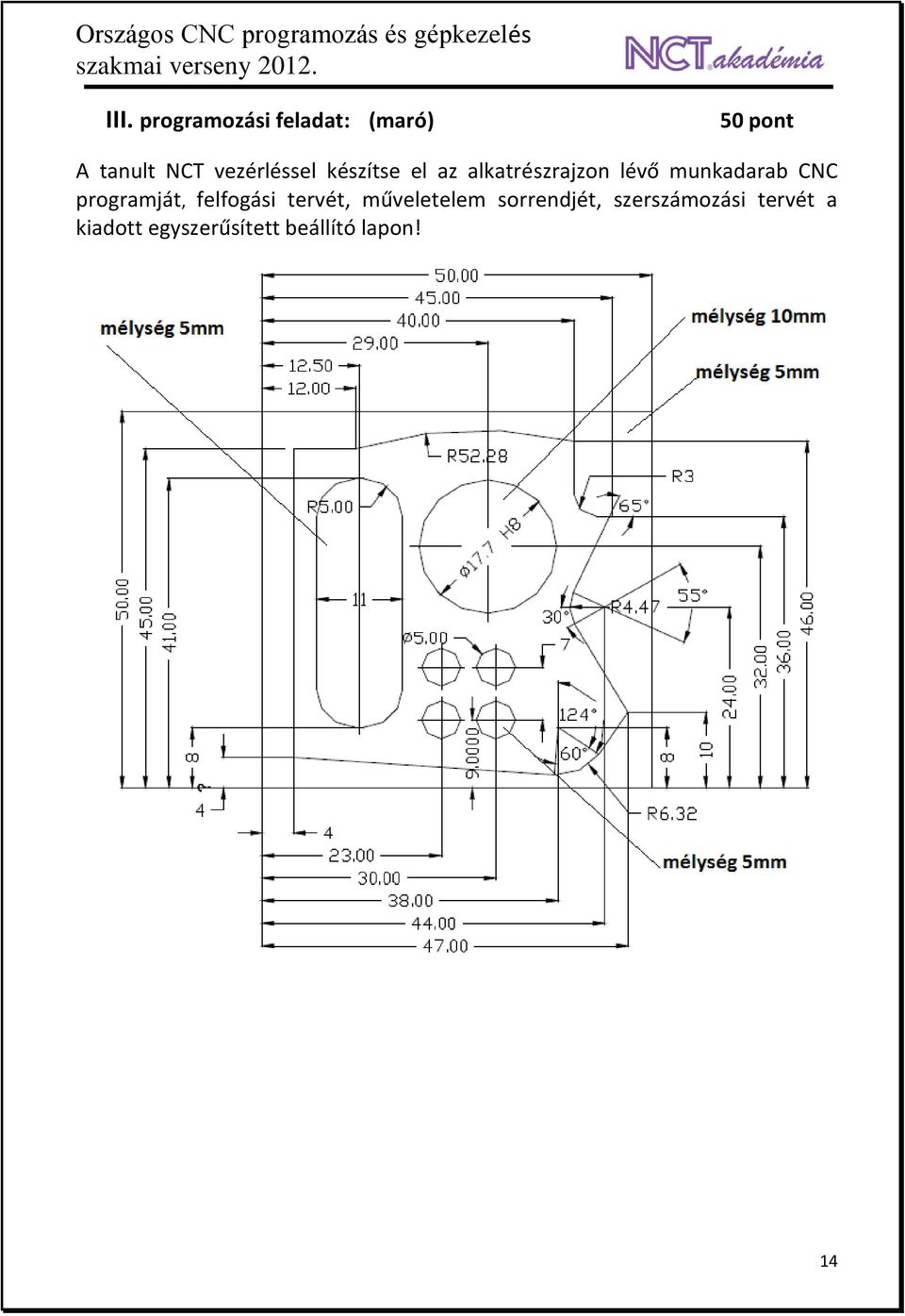 CNC programját, felfogási tervét, műveletelem sorrendjét,