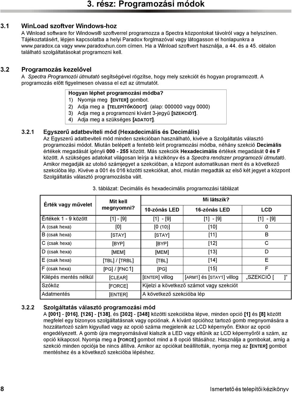 oldalon található szolgáltatásokat programozni kell. 3.2 Programozás kezelővel A Spectra Programozói útmutató segítségével rögzítse, hogy mely szekciót és hogyan programozott.