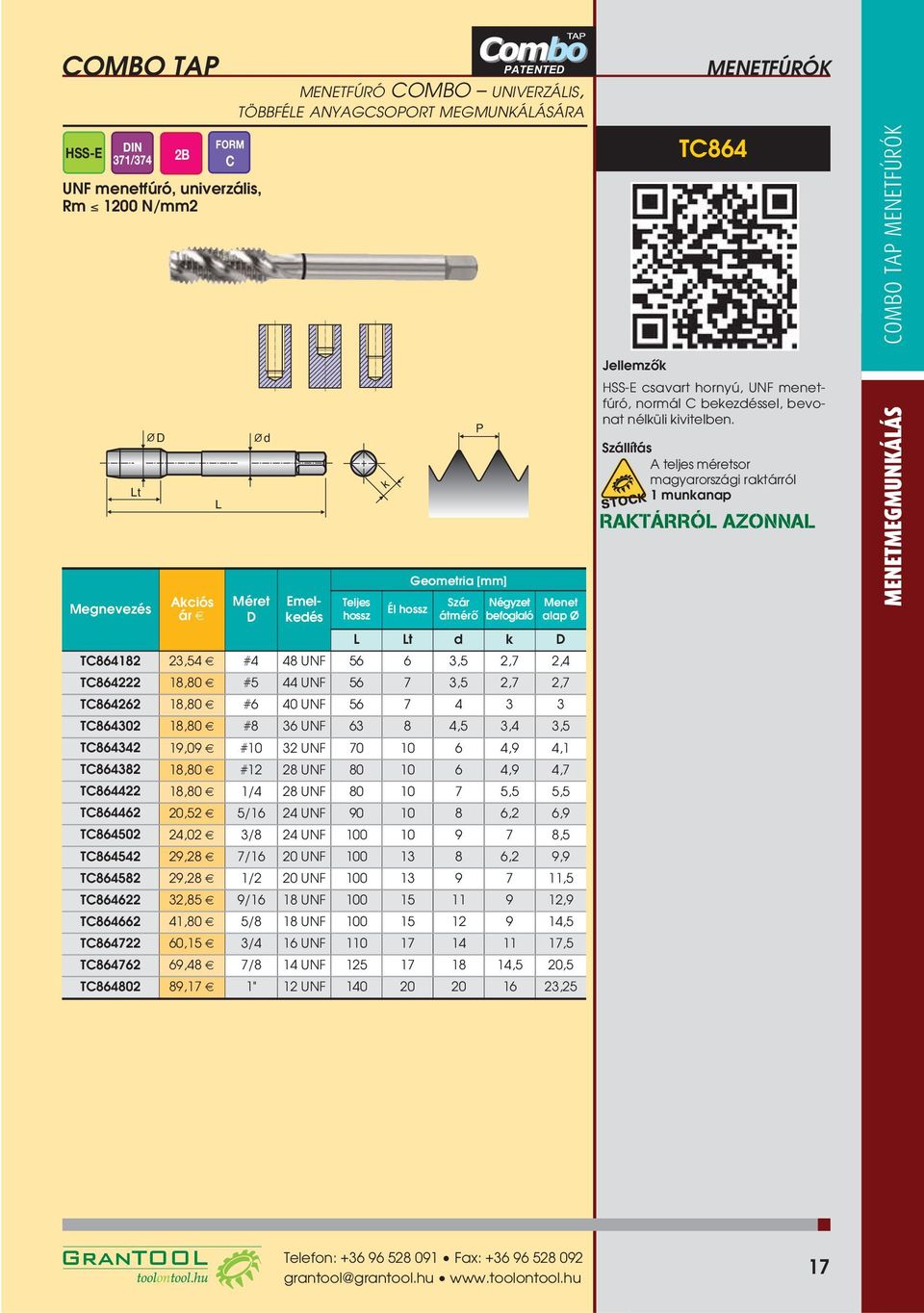 UNF 70 10 6 4,9 4,1 TC864382 18,80 #12 28 UNF 80 10 6 4,9 4,7 TC864422 18,80 1/4 28 UNF 80 10 7 5,5 5,5 TC864462 20,52 5/16 24 UNF 90 10 8 6,2 6,9 TC864502 24,02 3/8 24 UNF 100 10 9 7 8,5 TC864542