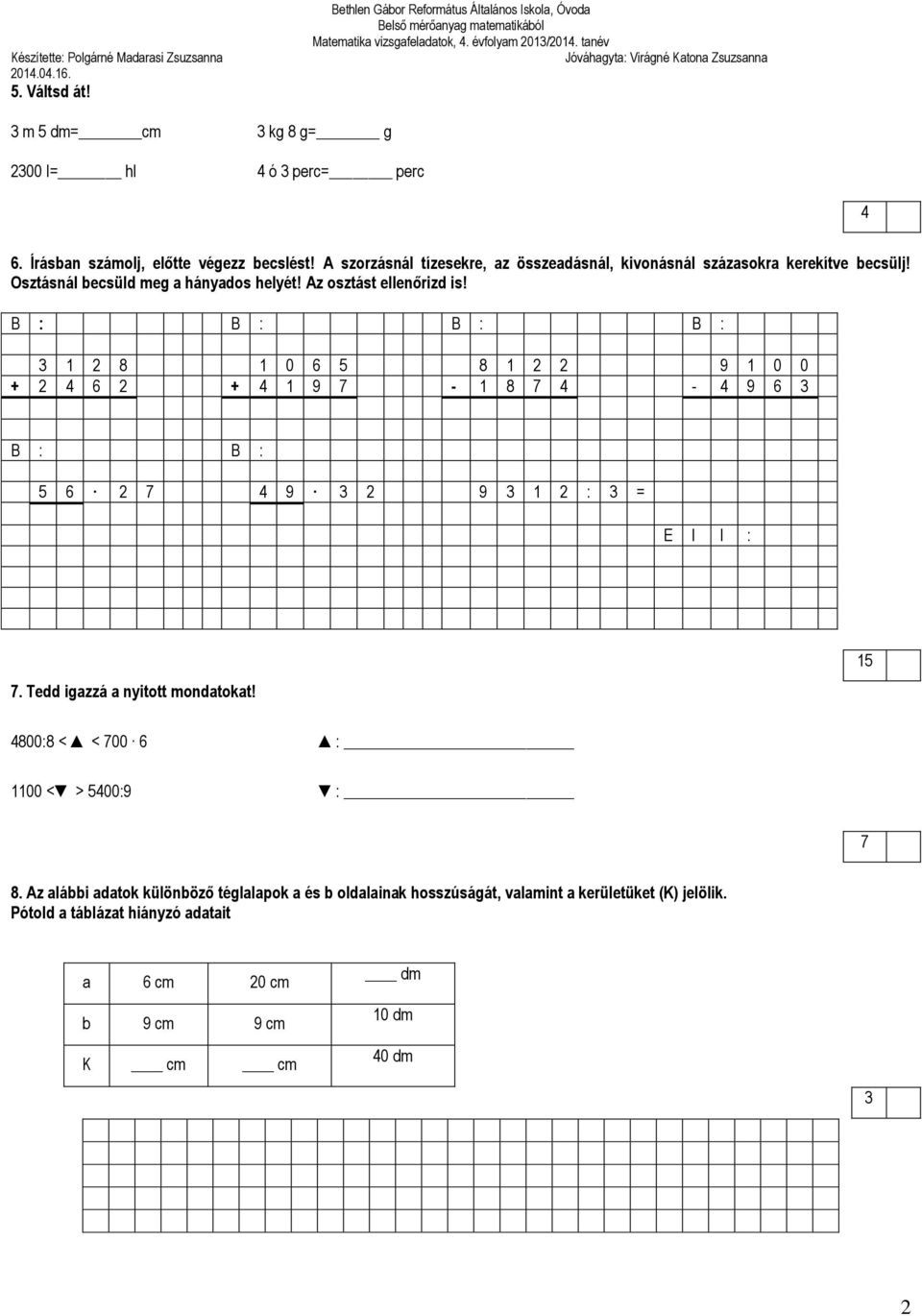 4. évfolyam A feladatsor - PDF Ingyenes letöltés