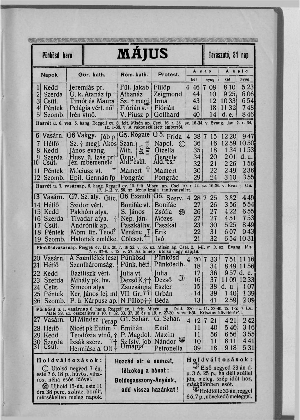 6. V8S. 5. hang. Reggeli ev. 8. felt. Misén ap. Csel. 16. r. 3B. sz. 16-34. v. Evang. Ján. 9. r. 34. sz. 1-38. v. A vakonsziileíett emberről. 6 7 8,s 11 12 Vasárn.
