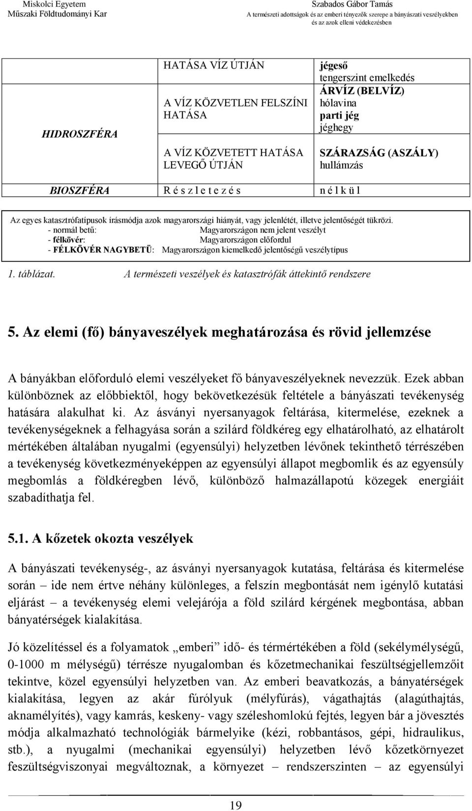 - normál betű: Magyarországon nem jelent veszélyt - félkövér: Magyarországon előfordul - FÉLKÖVÉR NAGYBETÜ: Magyarországon kiemelkedő jelentőségű veszélytípus 1. táblázat.