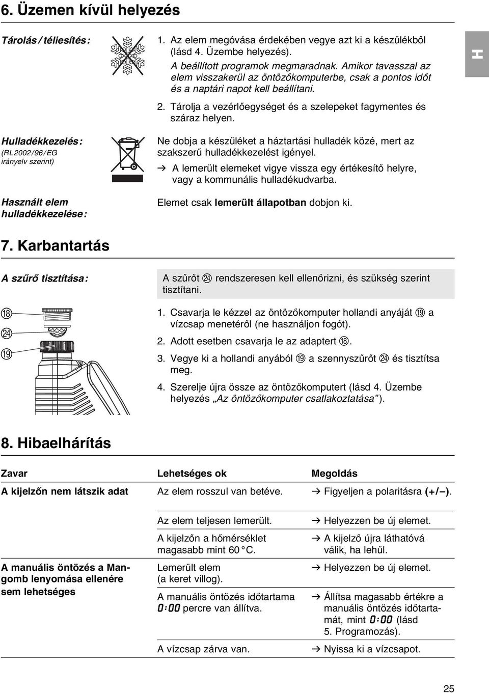 ulladékkezelés: (RL2002/96/EG irányelv szerint) asznált elem hulladékkezelése: Ne dobja a készüléket a háztartási hulladék közé, mert az szakszerű hulladékkezelést igényel.