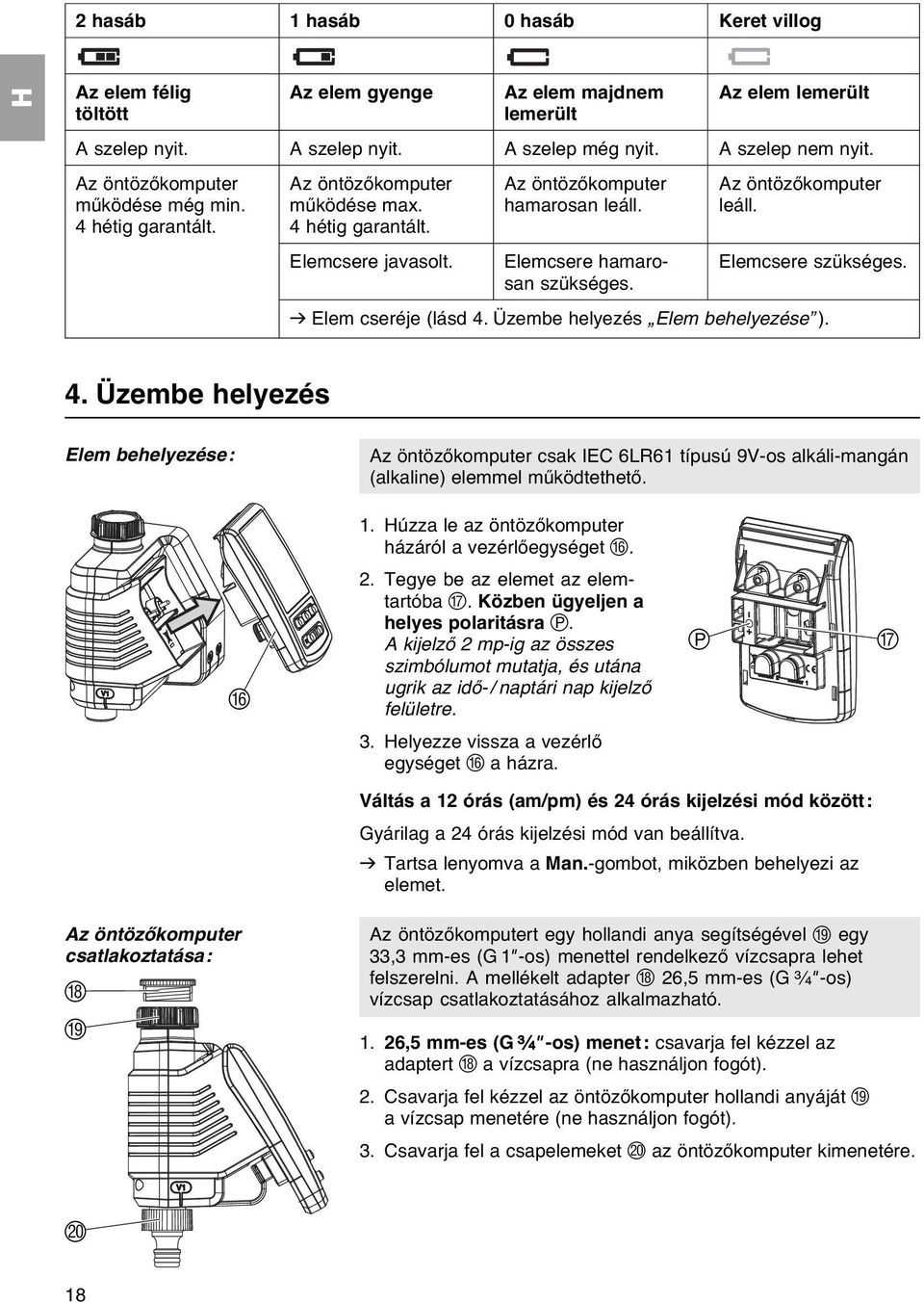 Elemcsere hamaro- Elemcsere szükséges. san szükséges. v Elem cseréje (lásd 4.