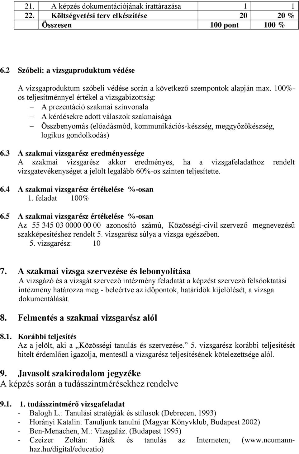 100%- os teljesítménnyel értékel a vizsgabizottság: A prezentáció szakmai színvonala A kérdésekre adott válaszok szakmaisága Összbenyomás (előadásmód, kommunikációs-készség, meggyőzőkészség, logikus