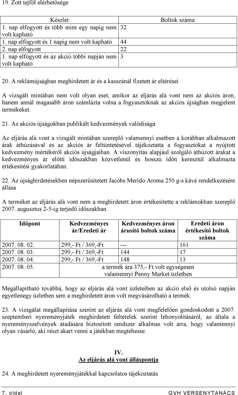 A reklámújságban meghirdetett ár és a kasszánál fizetett ár eltérései A vizsgált mintában nem volt olyan eset, amikor az eljárás alá vont nem az akciós áron, hanem annál magasabb áron számlázta volna