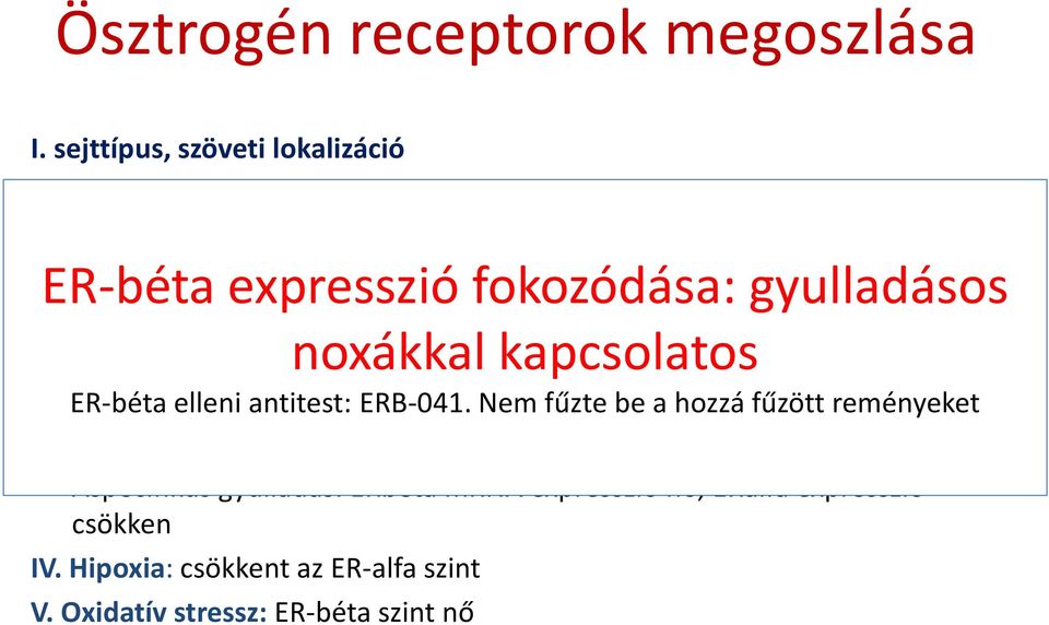 életkor ER-bétaexpressziófokozódása: gyulladásos pl. perinatális időszakban nincs ER-beta a B-sejtekben, ill.