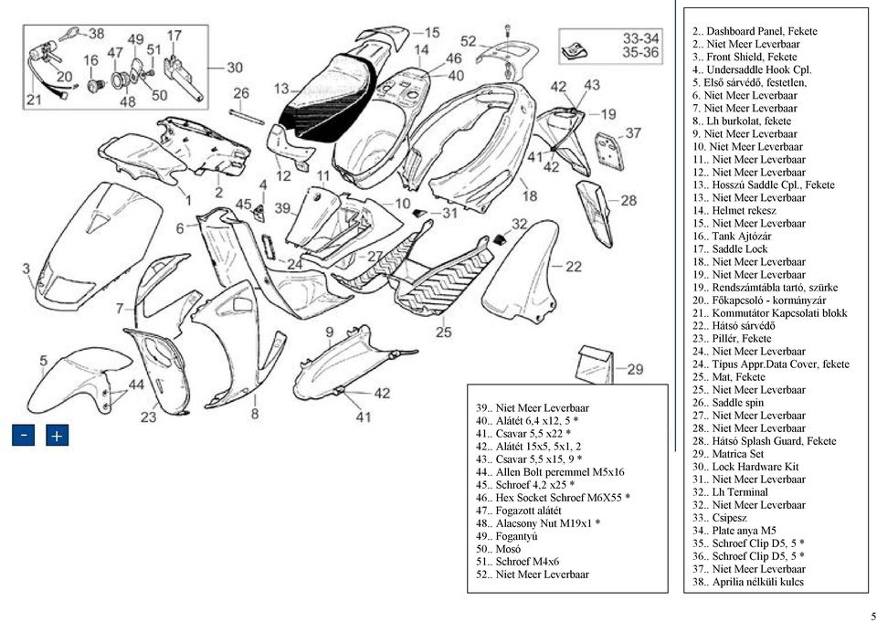 . Front Shield, Fekete 4.. Undersaddle Hook Cpl. 5. Első sárvédő, festetlen, 6. Niet Meer Leverbaar 7. Niet Meer Leverbaar 8.. Lh burkolat, fekete 9. Niet Meer Leverbaar 10. Niet Meer Leverbaar 11.