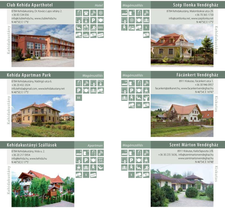 com, www.kehidakustany.net N 46 50, E 17 5 18 5 Fácánkert Vendégház 8911 Kiskutas, Fácánkert utca 1. +36 30 946 0957 facankert@zelkanet.hu, www.facankertvendeghaz.