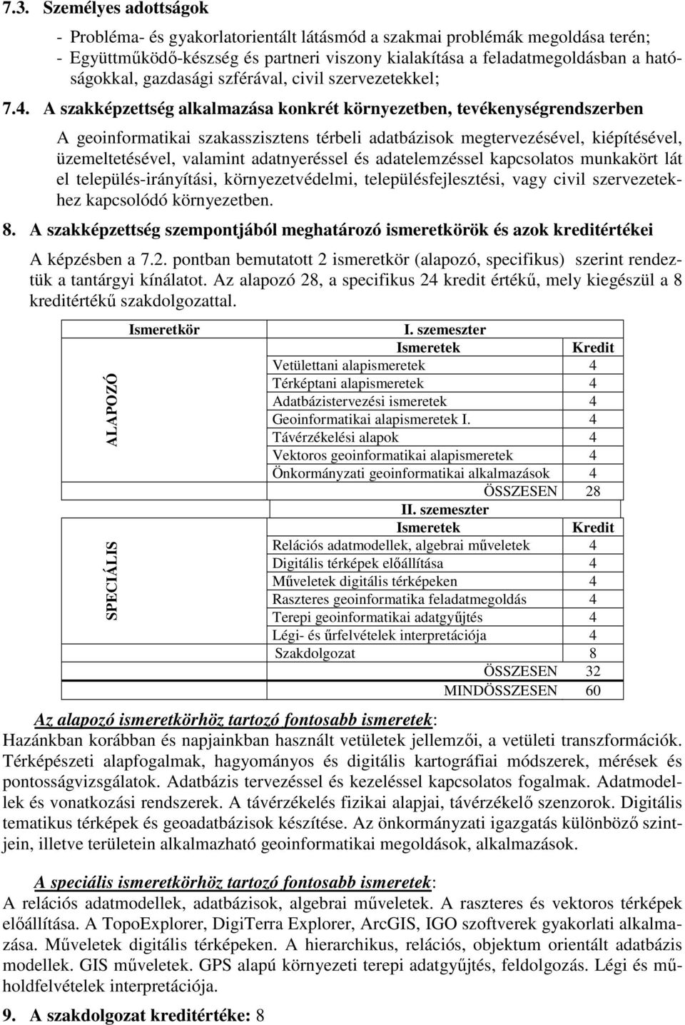 A szakképzettség alkalmazása konkrét környezetben, tevékenységrendszerben A geoinformatikai szakasszisztens térbeli adatbázisok megtervezésével, kiépítésével, üzemeltetésével, valamint adatnyeréssel