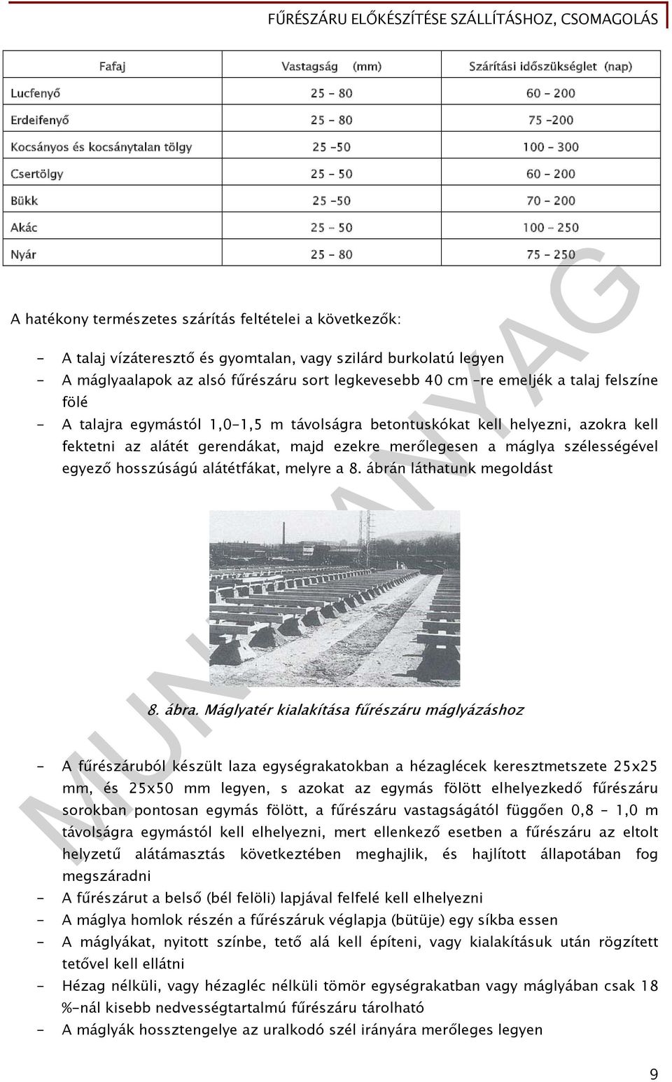 40 cm re emeljék a talaj felszíne fölé - A talajra egymástól 1,0-1,5 m távolságra betontuskókat kell helyezni, azokra kell fektetni az alátét gerendákat, majd ezekre merőlegesen a máglya