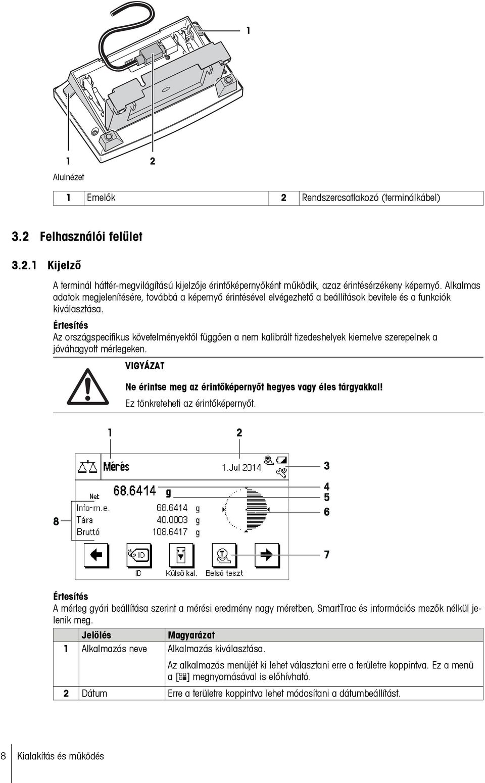 Értesítés Az országspecifikus követelményektől függően a nem kalibrált tizedeshelyek kiemelve szerepelnek a jóváhagyott mérlegeken.