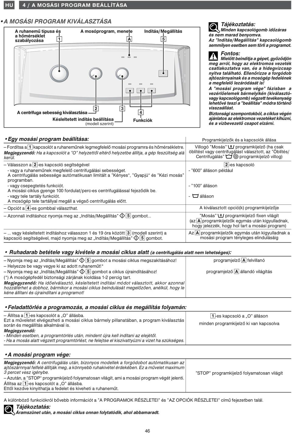 Az Indítás/Megállítás kapcsológomb semmilyen esetben sem törli a programot.