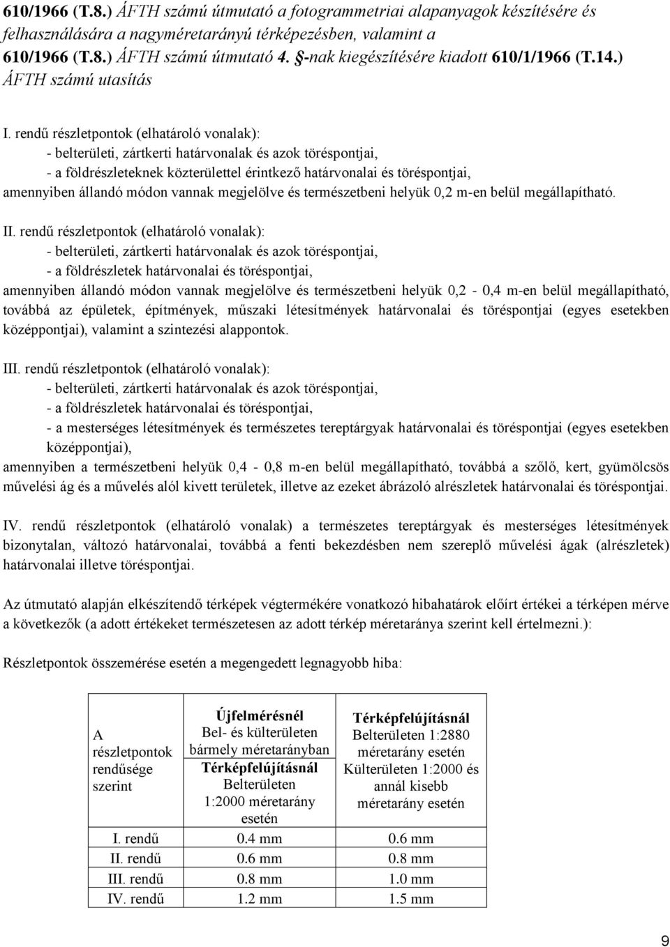 rendű részletpontok (elhatároló vonalak): - belterületi, zártkerti határvonalak és azok töréspontjai, - a földrészleteknek közterülettel érintkező határvonalai és töréspontjai, amennyiben állandó