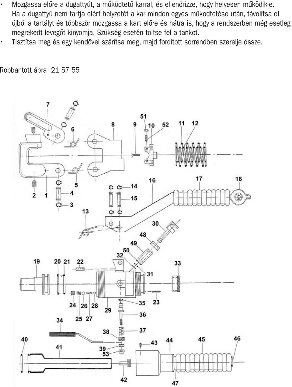 többször mozgassa a kart előre és hátra is, hogy a rendszerben még esetleg megrekedt levegőt kinyomja.