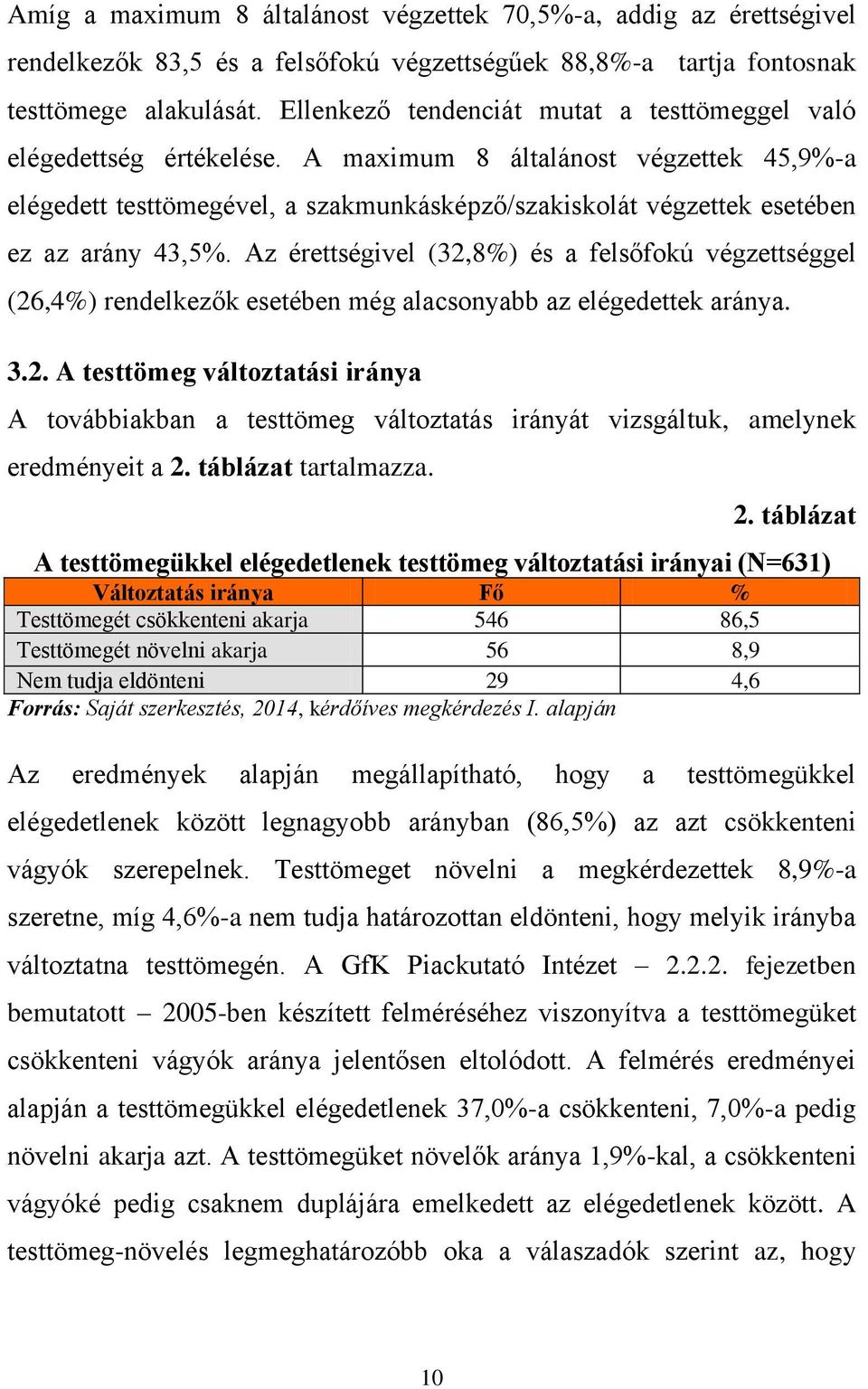 A maximum 8 általánost végzettek 45,9%-a elégedett testtömegével, a szakmunkásképző/szakiskolát végzettek esetében ez az arány 43,5%.