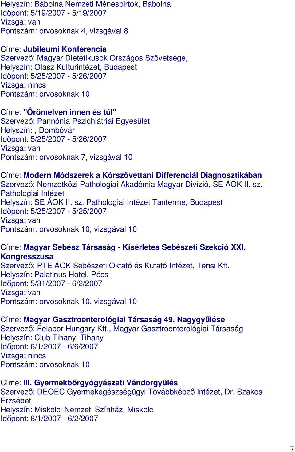 Modern Módszerek a Kórszövettani Differenciál Diagnosztikában Szervező: Nemzetközi Pathologiai Akadémia Magyar Divízió, SE ÁOK II. sz.
