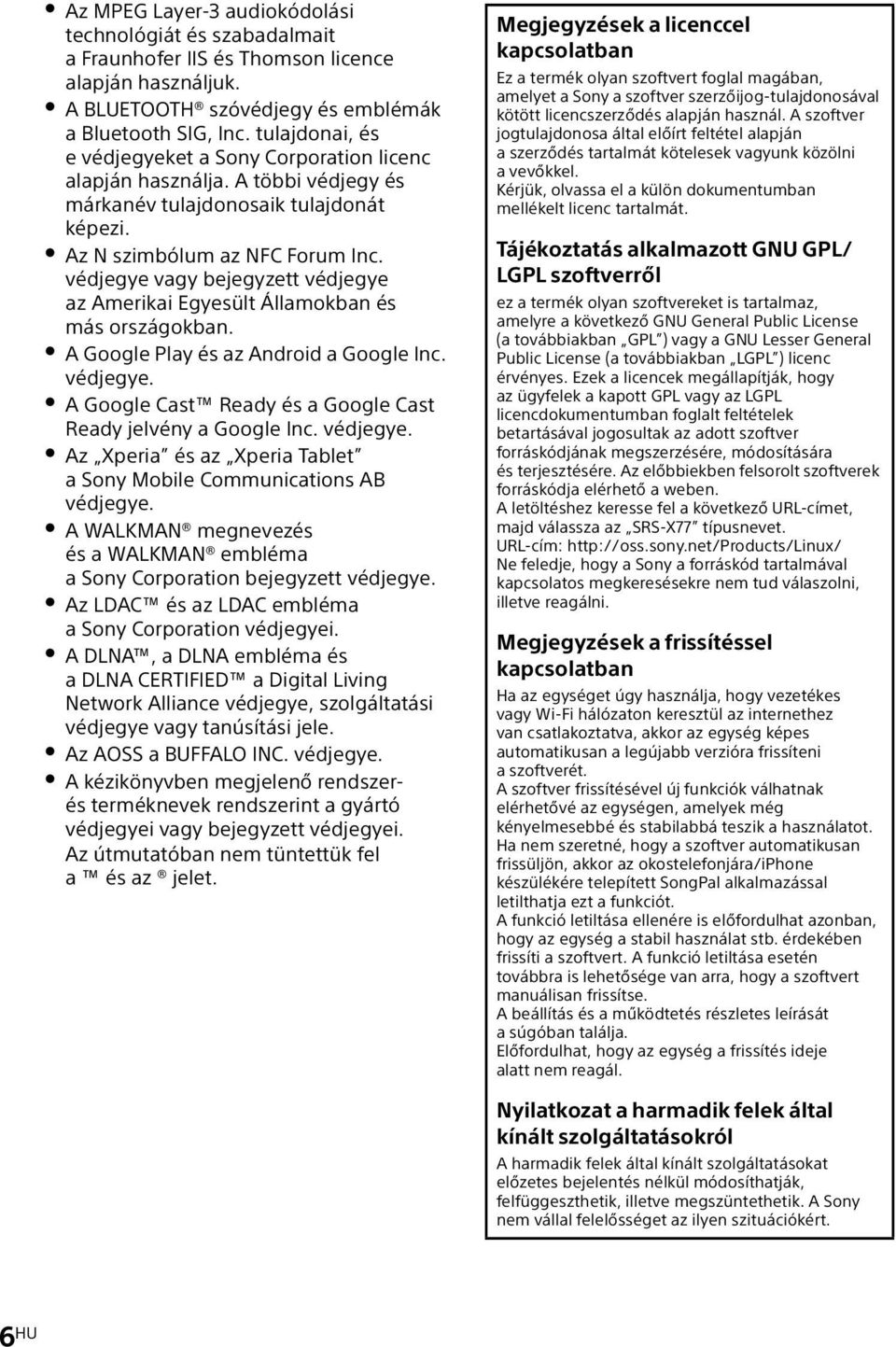 védjegye vagy bejegyzett védjegye az Amerikai Egyesült Államokban és más országokban. A Google Play és az Android a Google Inc. védjegye. A Google Cast Ready és a Google Cast Ready jelvény a Google Inc.