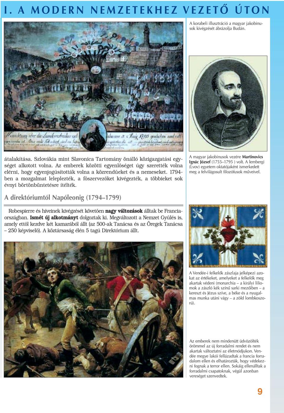 1794- ben a mozgalmat leleplezték, a főszervezőket kivégezték, a többieket sok évnyi börtönbüntetésre ítélték. A magyar jakobinusok vezére Martinovics Ignác József (1755 1795 ) volt.