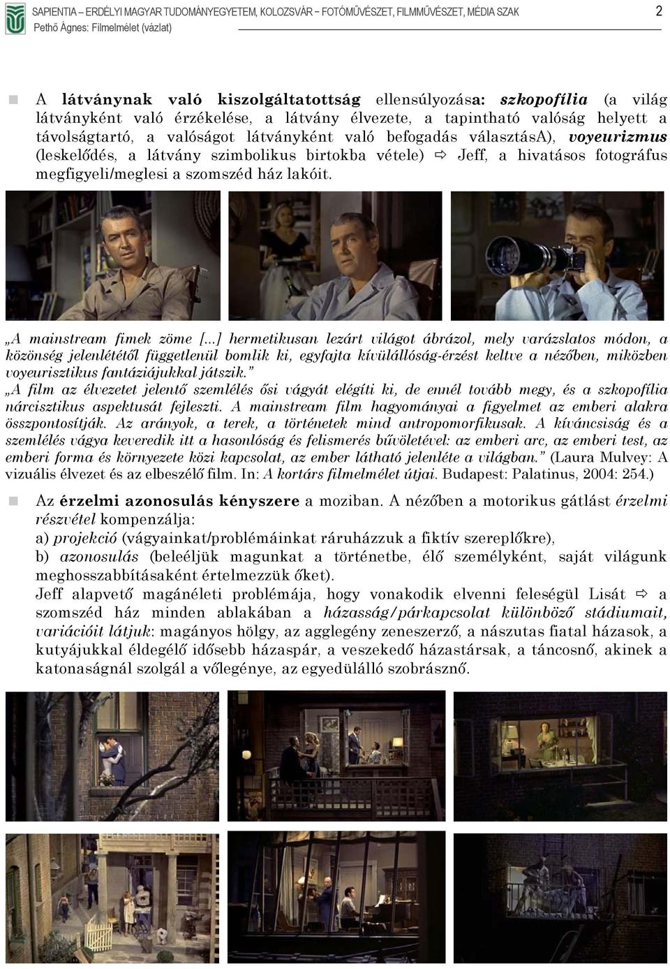 fotográfus megfigyeli/meglesi a szomszéd ház lakóit. A mainstream fimek zöme [.