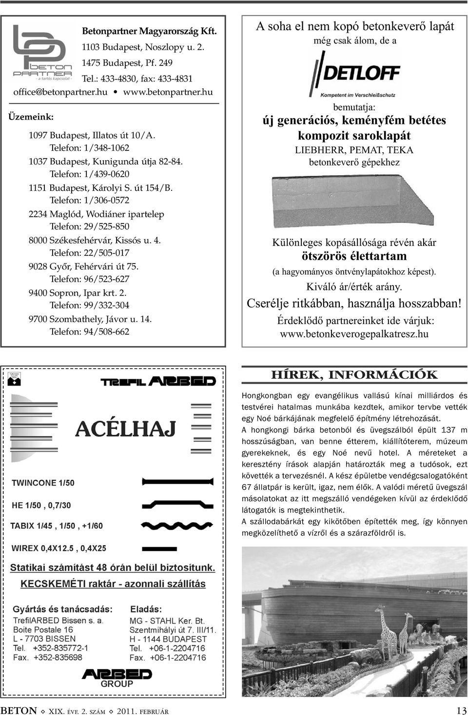Telefon: 1/306-0572 2234 Maglód, Wodiáner ipartelep Telefon: 29/525-850 8000 Székesfehérvár, Kissós u. 4. Telefon: 22/505-017 9028 Gyõr, Fehérvári út 75. Telefon: 96/523-627 9400 Sopron, Ipar krt. 2. Telefon: 99/332-304 9700 Szombathely, Jávor u.