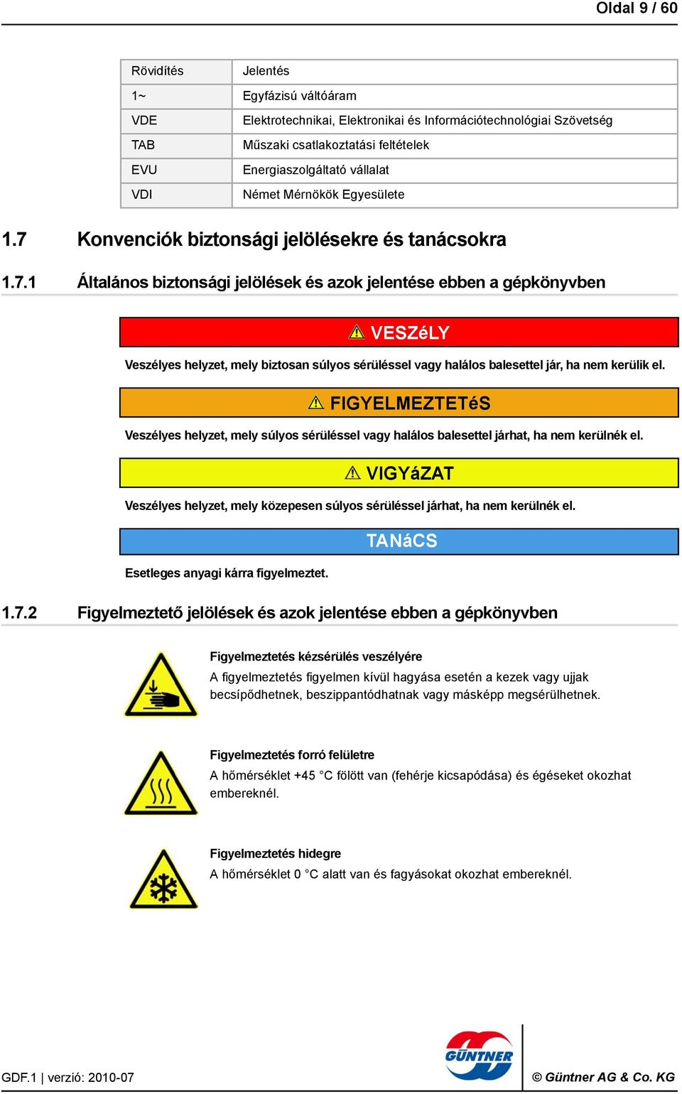 Konvenciók biztonsági jelölésekre és tanácsokra 1.7.
