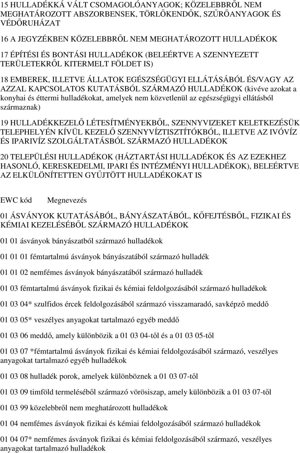 azokat a konyhai és éttermi hulladékokat, amelyek nem közvetlenül az egészségügyi ellátásból származnak) 19 HULLADÉKKEZELŐ LÉTESÍTMÉNYEKBŐL, SZENNYVIZEKET KELETKEZÉSÜK TELEPHELYÉN KÍVÜL KEZELŐ