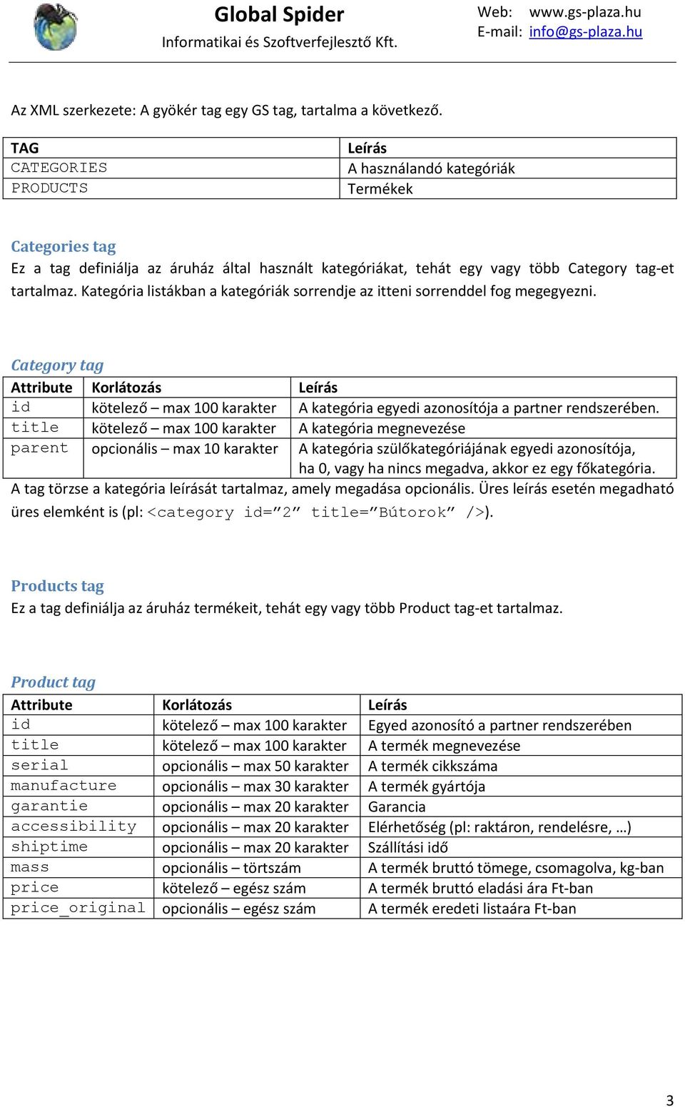 Kategória listákban a kategóriák sorrendje az itteni sorrenddel fog megegyezni. Category tag Attribute Korlátozás id kötelező max 100 karakter A kategória egyedi azonosítója a partner rendszerében.