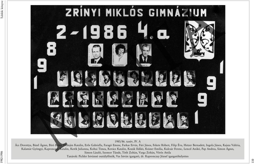Hetzer Bernadett, Ingola János, Kajsza Valéria, Kalamár Gyöngyi, Kapronczay Katalin, Kerék Julianna, Koltai Tímea, Kovács Katalin, Kozák
