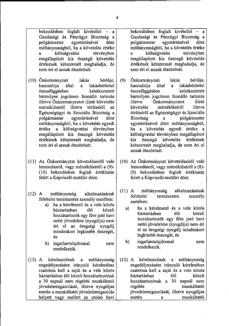 (10) Önkormányzati lakás bérlője, használója által a lakásbérlettel összefüggésben keletkeztetett bármilyen jogcímen fennálló tartozás illetve Önkormányzatot illető követelés mérsékléséről illetve