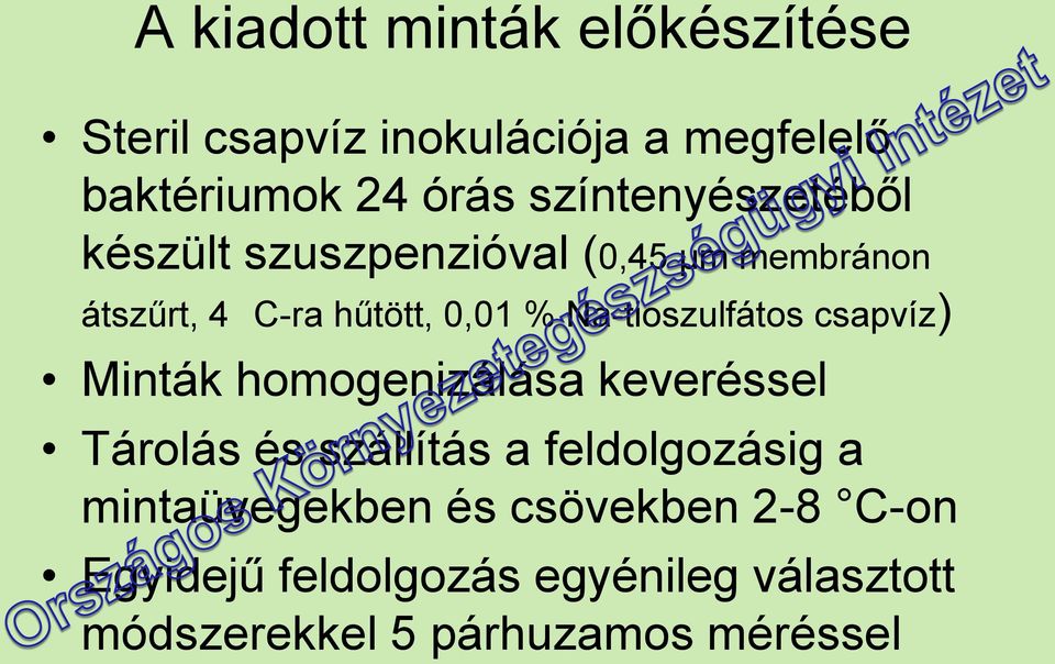 Na-tioszulfátos csapvíz) Minták homogenizálása keveréssel Tárolás és szállítás a feldolgozásig a