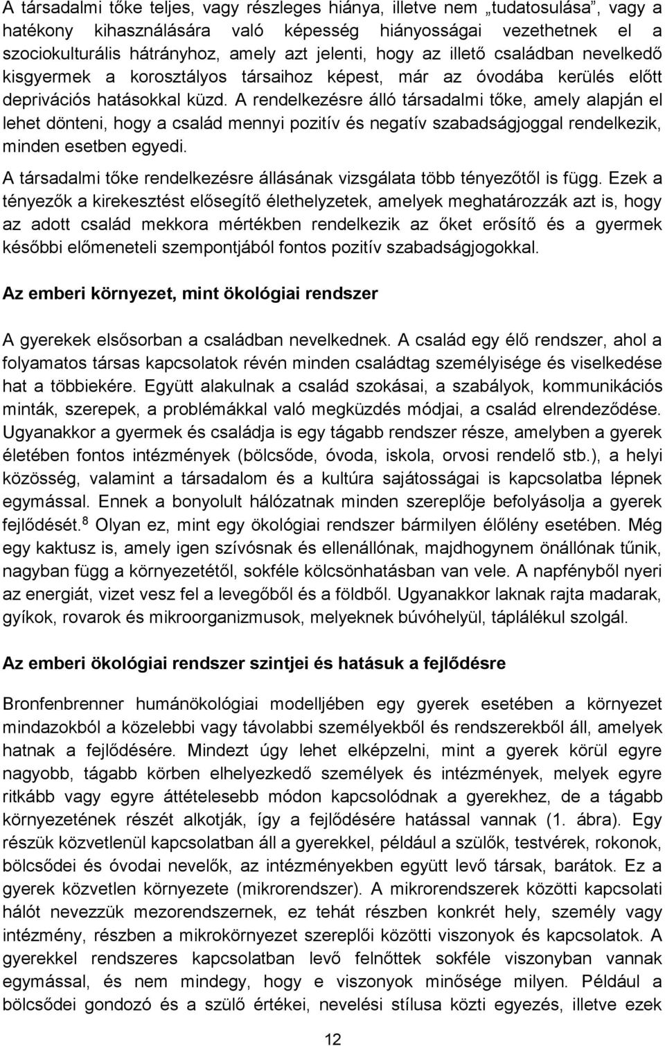 A rendelkezésre álló társadalmi tőke, amely alapján el lehet dönteni, hogy a család mennyi pozitív és negatív szabadságjoggal rendelkezik, minden esetben egyedi.