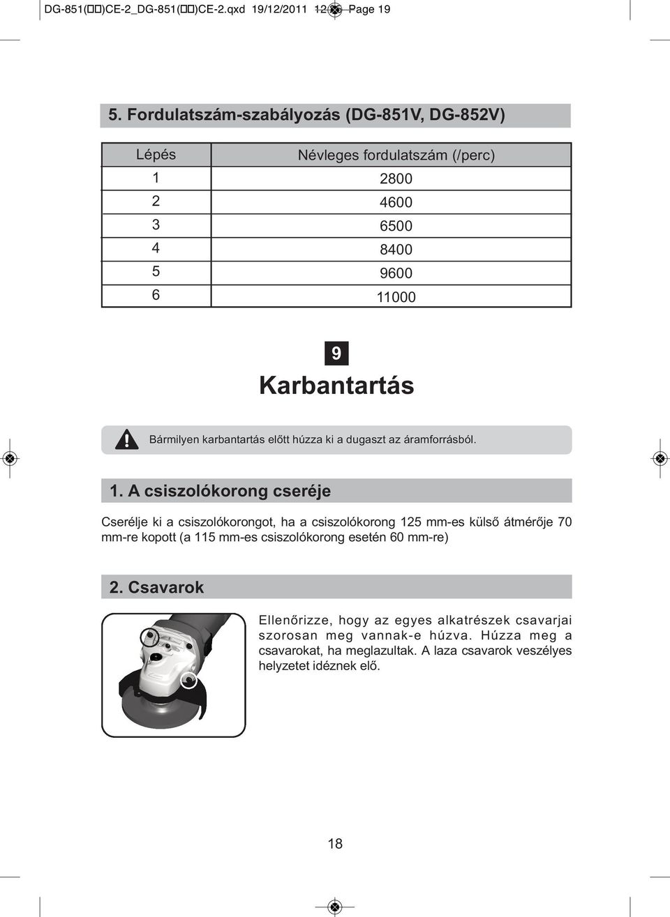 karbantartás előtt húzza ki a dugaszt az áramforrásból. 1.