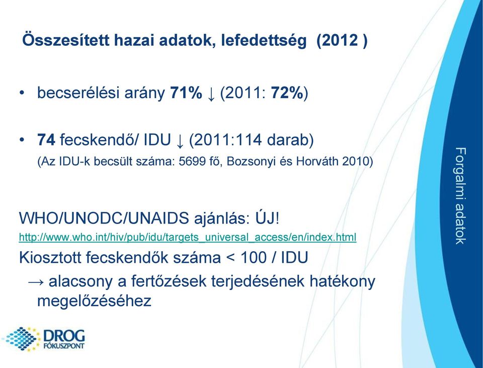 WHO/UNODC/UNAIDS ajánlás: ÚJ! http://www.who.