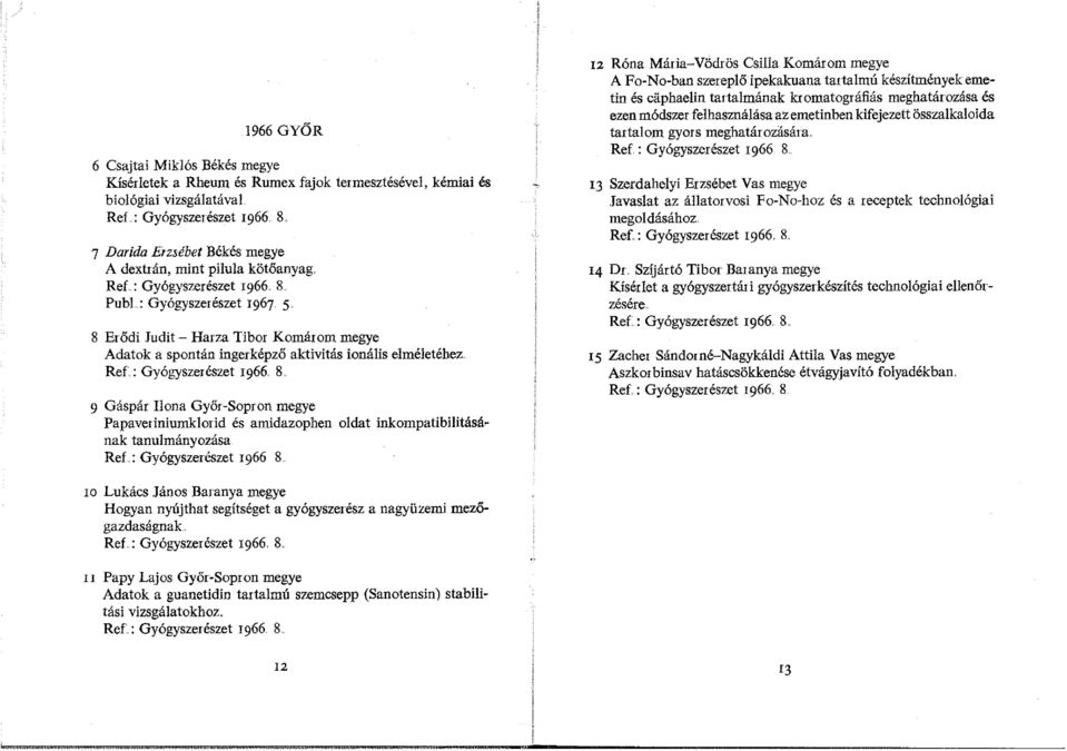 PubL: Gyógyszerészet 1967 5 8 Erődi Judit - Harza Tibor Komárom megye Adatok a spontán ingerképző aktivitás ionális elméletéhez Ref: Gyógyszerészet 1966 8.