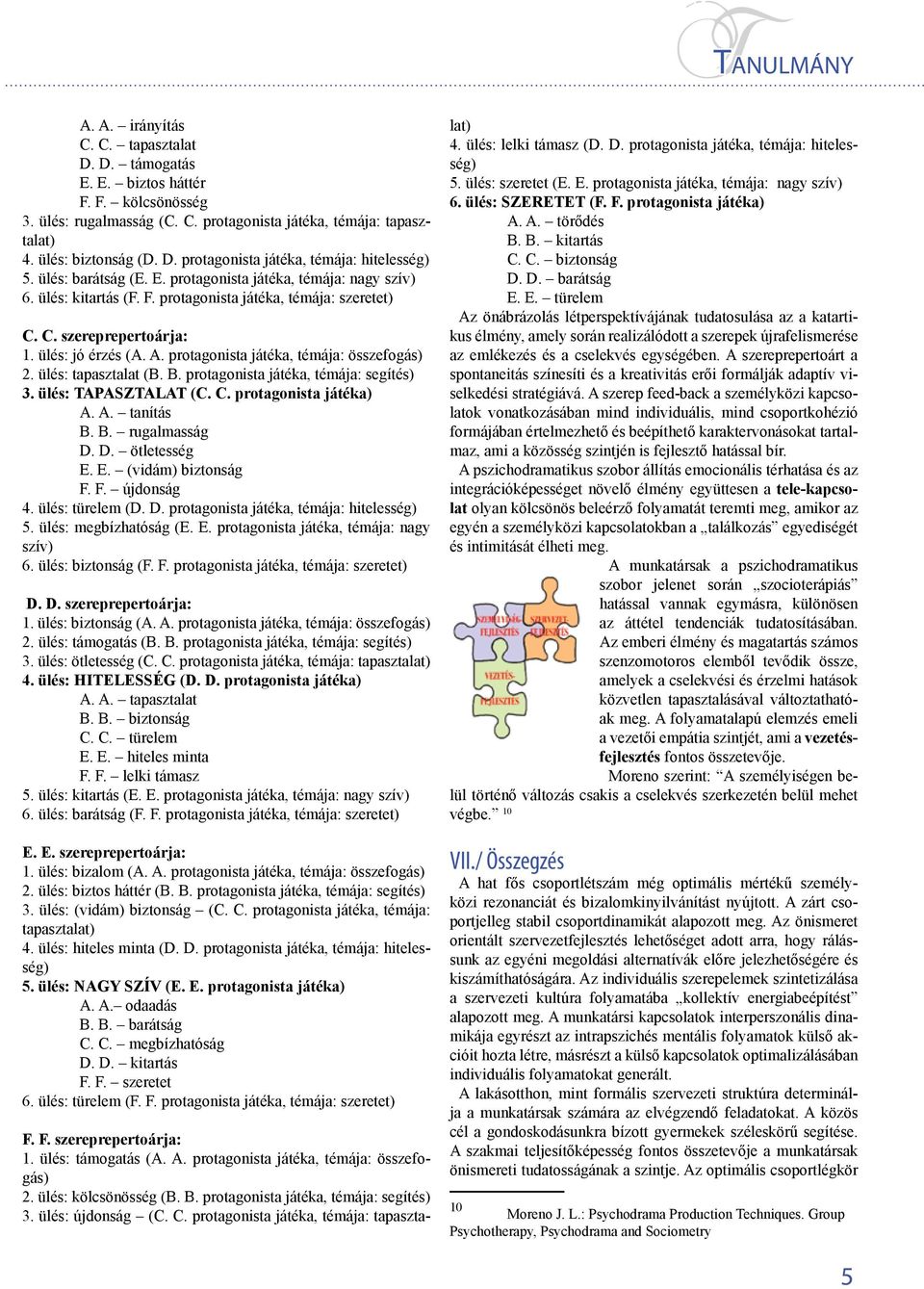 protagonista játéka, témája: összefogás) 2. ülés: tapasztalat (B. B. protagonista játéka, témája: segítés) 3. ülés: TAPASZTALAT (C. C. protagonista játéka) A. A. tanítás B. B. rugalmasság D.