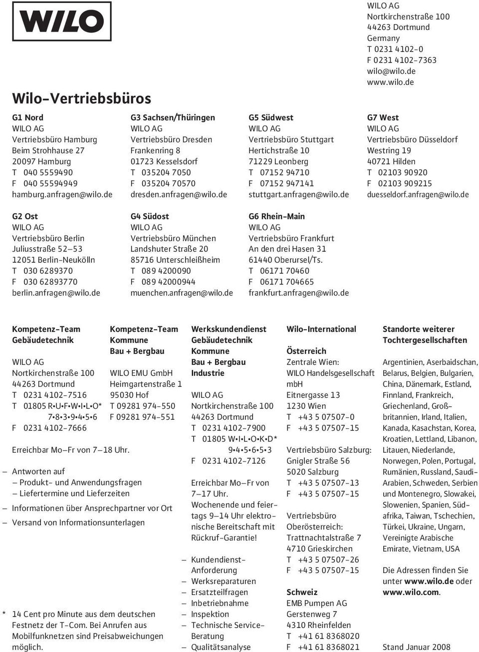 de G5 Südwest Vertriebsbüro Stuttgart Hertichstraße 10 71229 Leonberg T 07152 94710 F 07152 947141 stuttgart.anfragen@wilo.