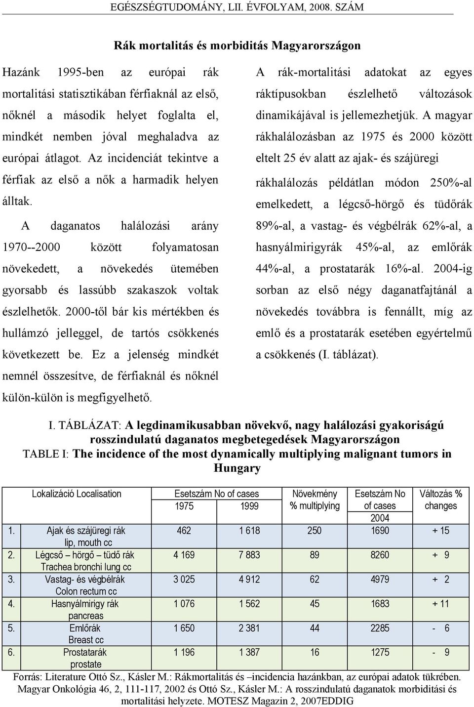 nők hrmdik helyen rákhlálozás példátln módon 250%-l álltk emelkedett, légcső-hörgő tüdőrák dgntos 1970--2000 növekedett, hlálozási között rány folymtosn növeked zlelhető egyes változások 89%-l, vstg-