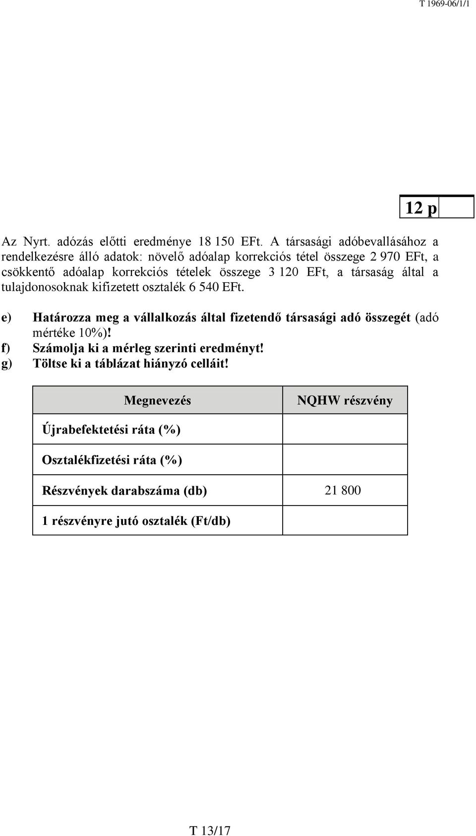 összege 3 120 EFt, a társaság által a tulajdonosoknak kifizetett osztalék 6 540 EFt.