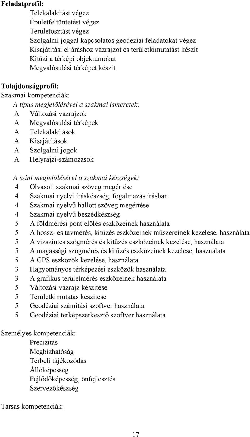 A Telekalakítások A Kisajátítások A Szolgalmi jogok A Helyrajziszámozások A szint megjelölésével a szakmai készségek: 4 Olvasott szakmai szöveg megértése 4 Szakmai nyelvi íráskészség, fogalmazás