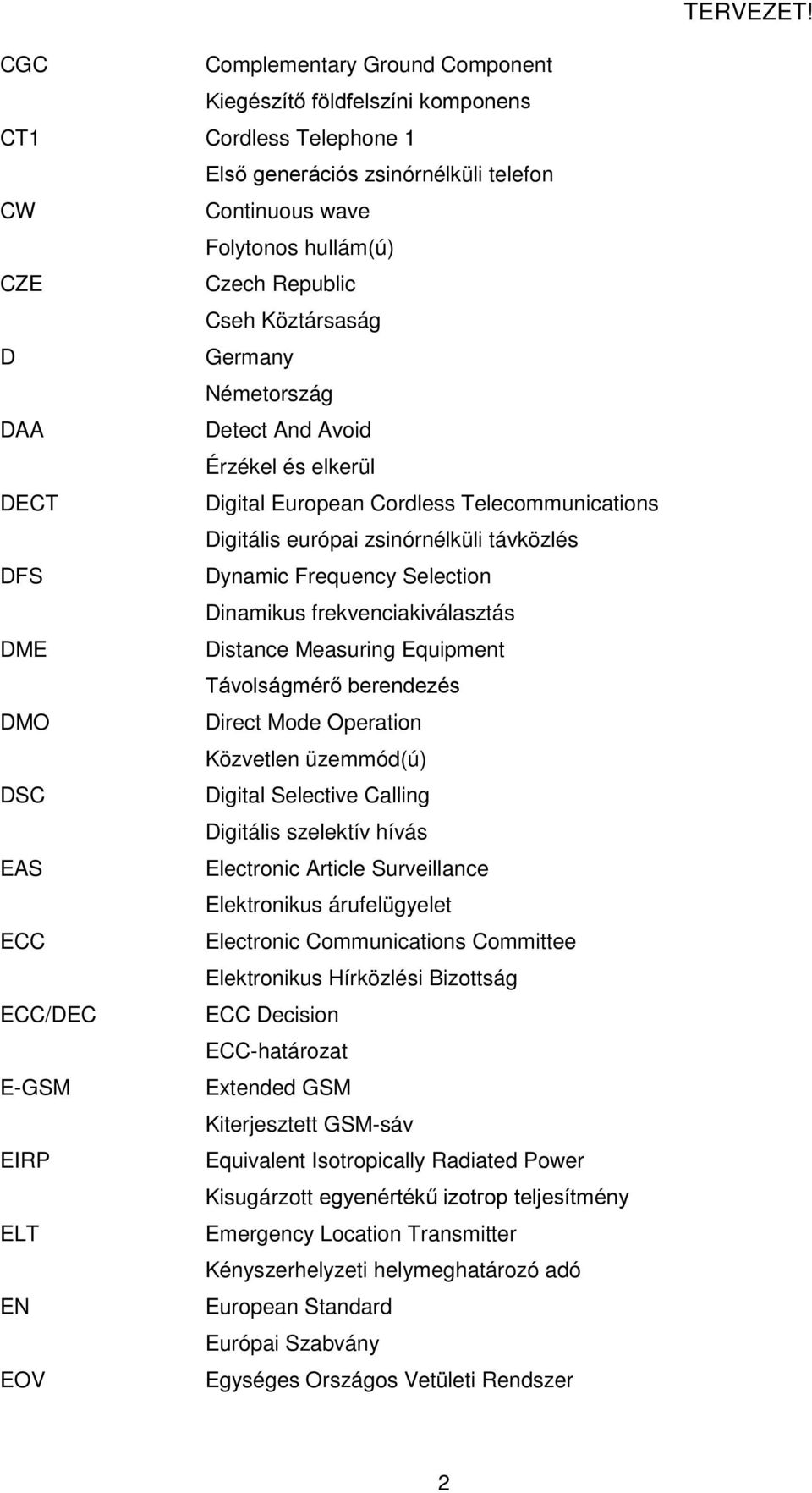 Dinamikus frekvenciakiválasztás DME Distance Measuring Equipment Távolságmérő berendezés DMO Direct Mode Operation Közvetlen üzemmód(ú) DSC Digital Selective Calling Digitális szelektív hívás EAS