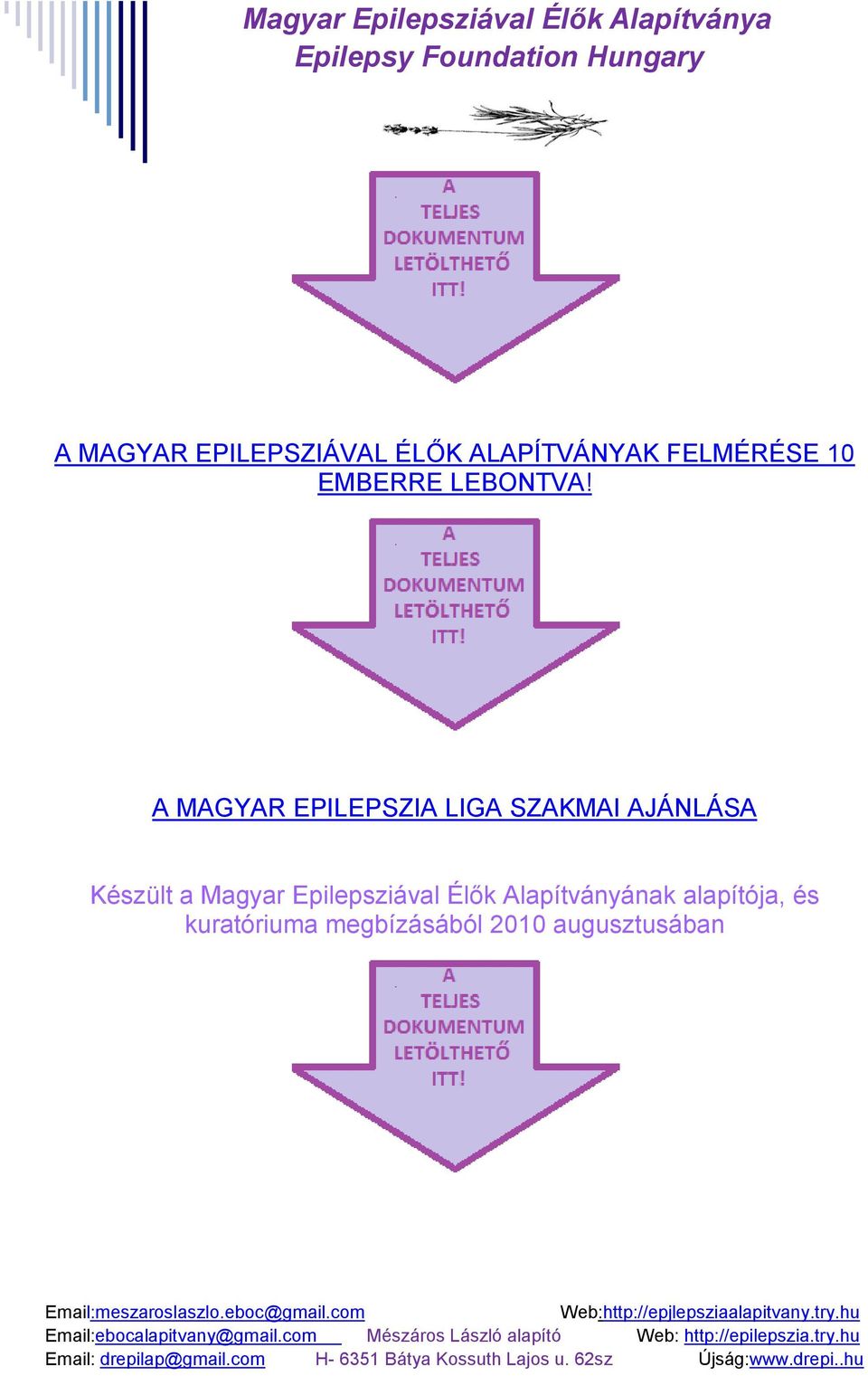 A MAGYAR EPILEPSZIA LIGA SZAKMAI AJÁNLÁSA Készült a