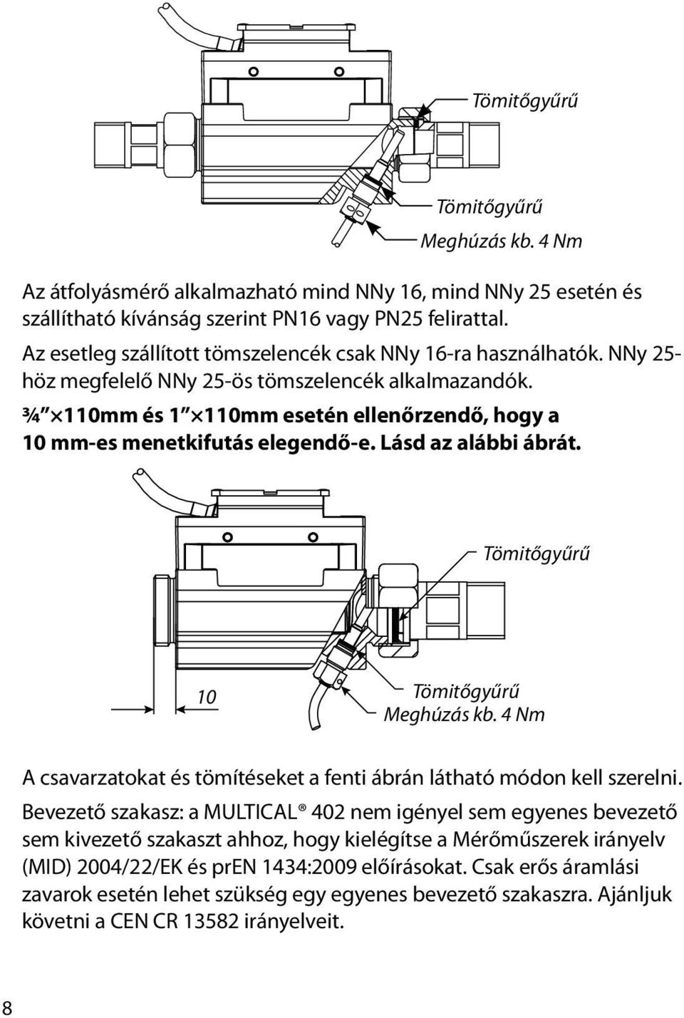 ¾ 110mm és 1 110mm esetén ellenőrzendő, hogy a 10 mm-es menetkifutás elegendő-e. Lásd az alábbi ábrát. Tömitőgyűrű 10 Tömitőgyűrű Meghúzás kb.