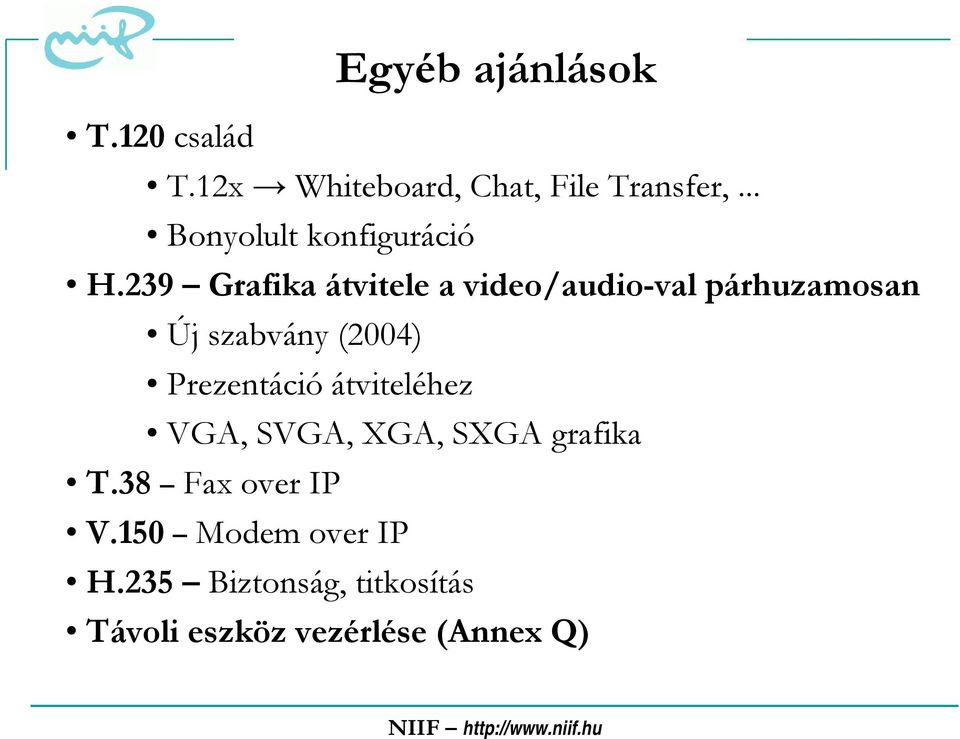 239 Grafika átvitele a video/audio-val párhuzamosan Új szabvány (2004)