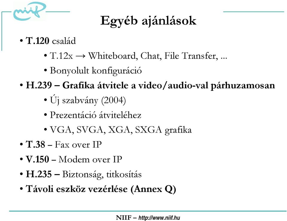 239 Grafika átvitele a video/audio-val párhuzamosan Új szabvány (2004)