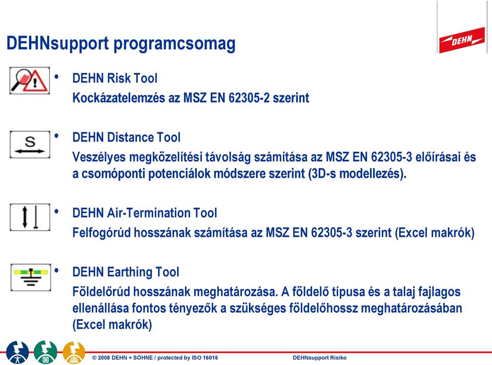 DEHN Air-Termination Tool Felfogórúd hosszának számítása az MSZ EN 62305-3 szerint (Excel makrók) DEHN Earthing Tool Földelőrúd