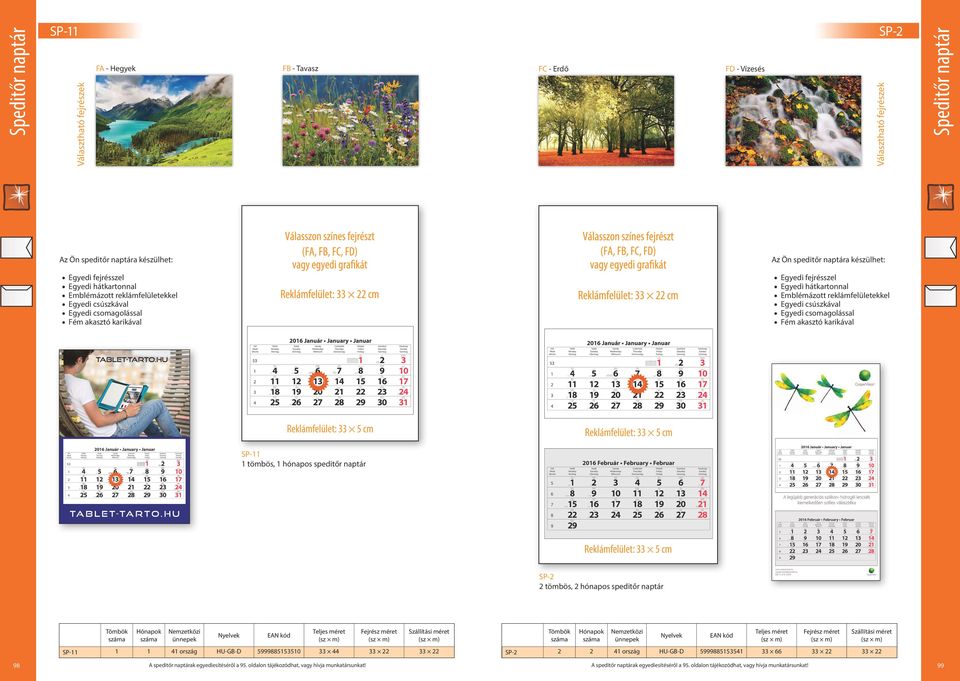 SP-2 SP- Reklámfelület: 5 cm SP- tömbös, hónapos Reklámfelület: 5