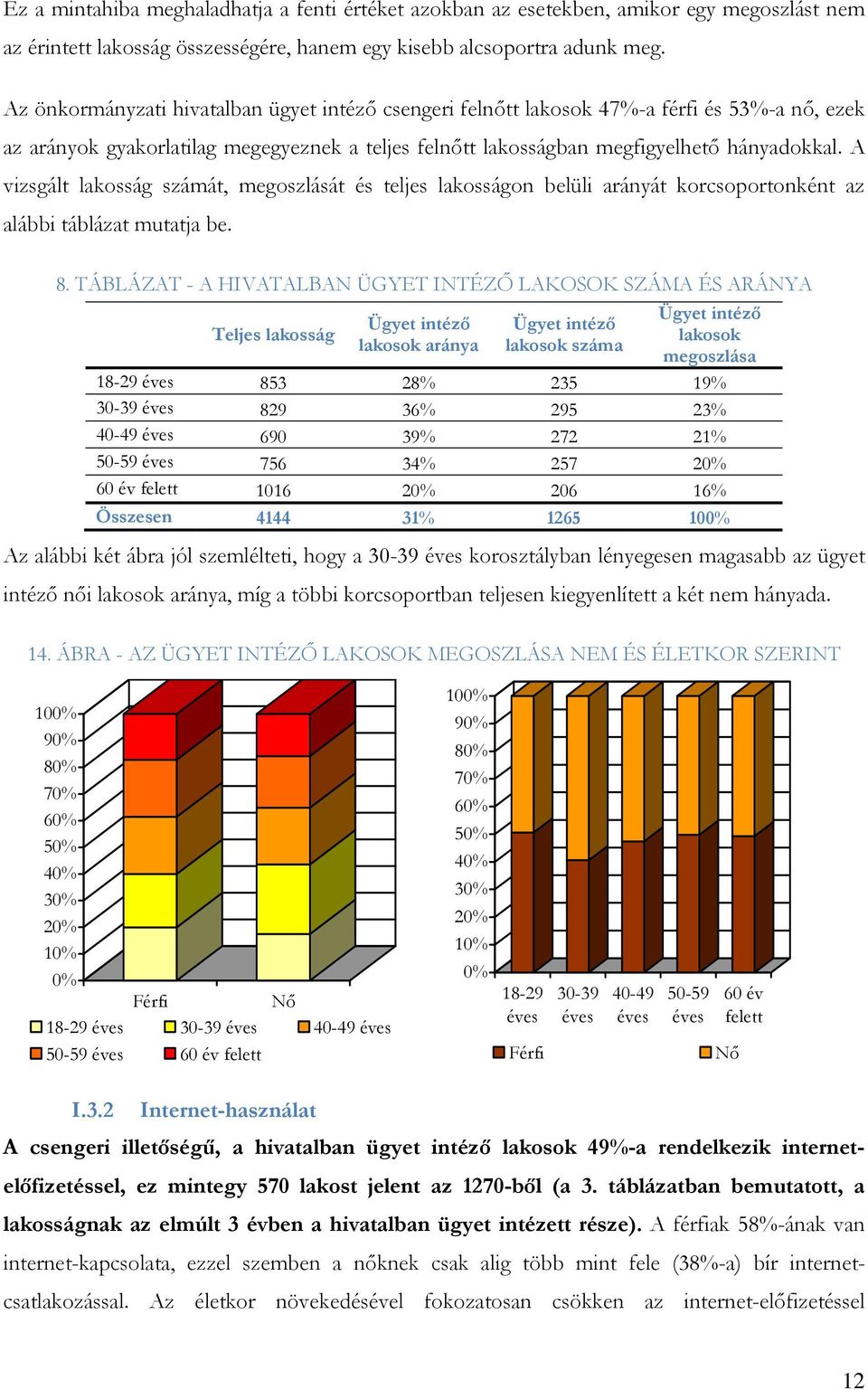 A vizsgált lakosság számát, megoszlását és teljes lakosságon belüli arányát korcsoportonként az alábbi táblázat mutatja be. 8.